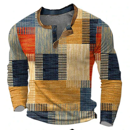 Herren Patchwork Strickpullover – Moderner Henley-Stil für Herbst & Winter