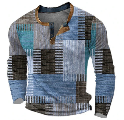 Herren Patchwork Strickpullover – Moderner Henley-Stil für Herbst & Winter