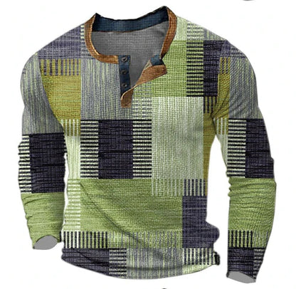 Herren Patchwork Strickpullover – Moderner Henley-Stil für Herbst & Winter