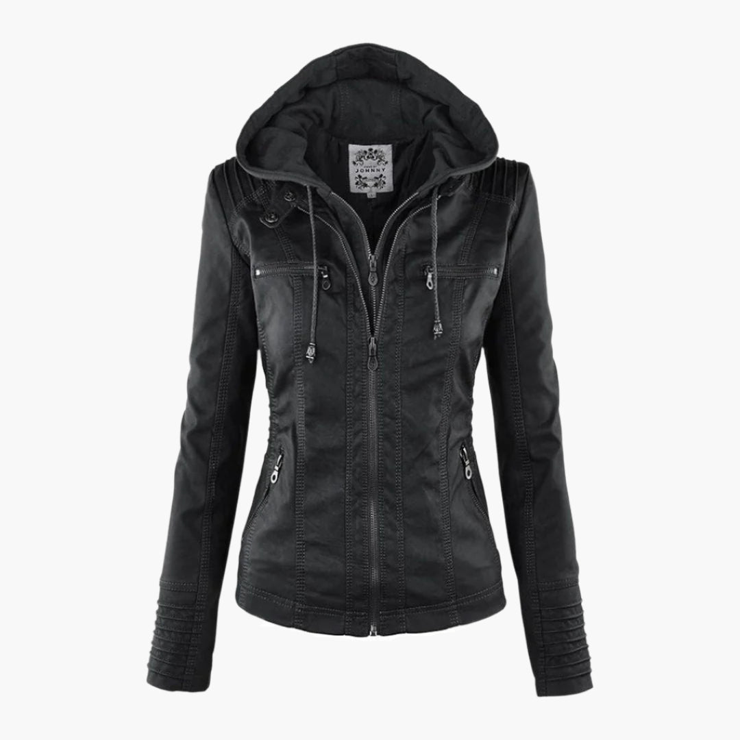 Damen Herbstjacke – Modische Bikerjacke mit Kapuze und Reißverschluss für Alltag und Freizeit