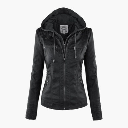 Damen Herbstjacke – Modische Bikerjacke mit Kapuze und Reißverschluss für Alltag und Freizeit
