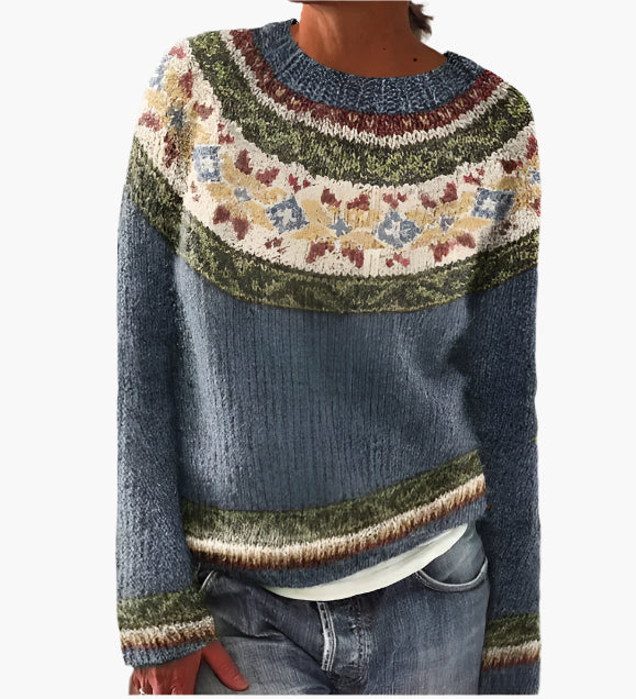 Damen Retro Pullover mit Rundhalsausschnitt – Bequemer Strickpullover im Vintage-Stil für Herbst & Alltag