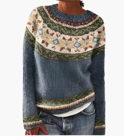 Damen Retro Pullover mit Rundhalsausschnitt – Bequemer Strickpullover im Vintage-Stil für Herbst & Alltag