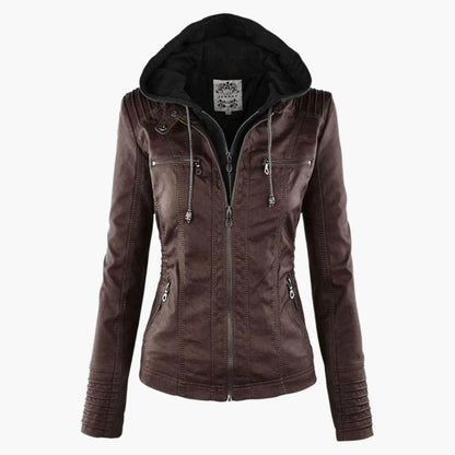 Damen Herbstjacke – Modische Bikerjacke mit Kapuze und Reißverschluss für Alltag und Freizeit