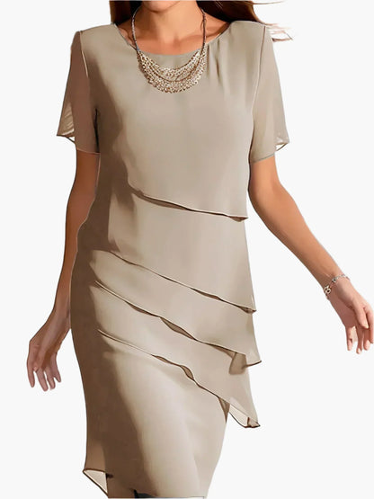 Damen Elegantes Chiffon Etuikleid mit Stufen-Design – Festlich & Büro