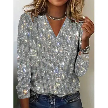 Damen Glitzer Pullover mit V-Ausschnitt – Elegantes Party Oberteil für festliche Anlässe