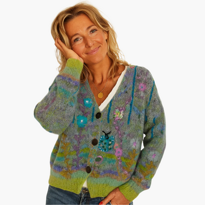Damen Strickjacke im Boho-Stil mit floralen Akzenten – Gemütliche, modische Cardigan für Freizeit und Alltag