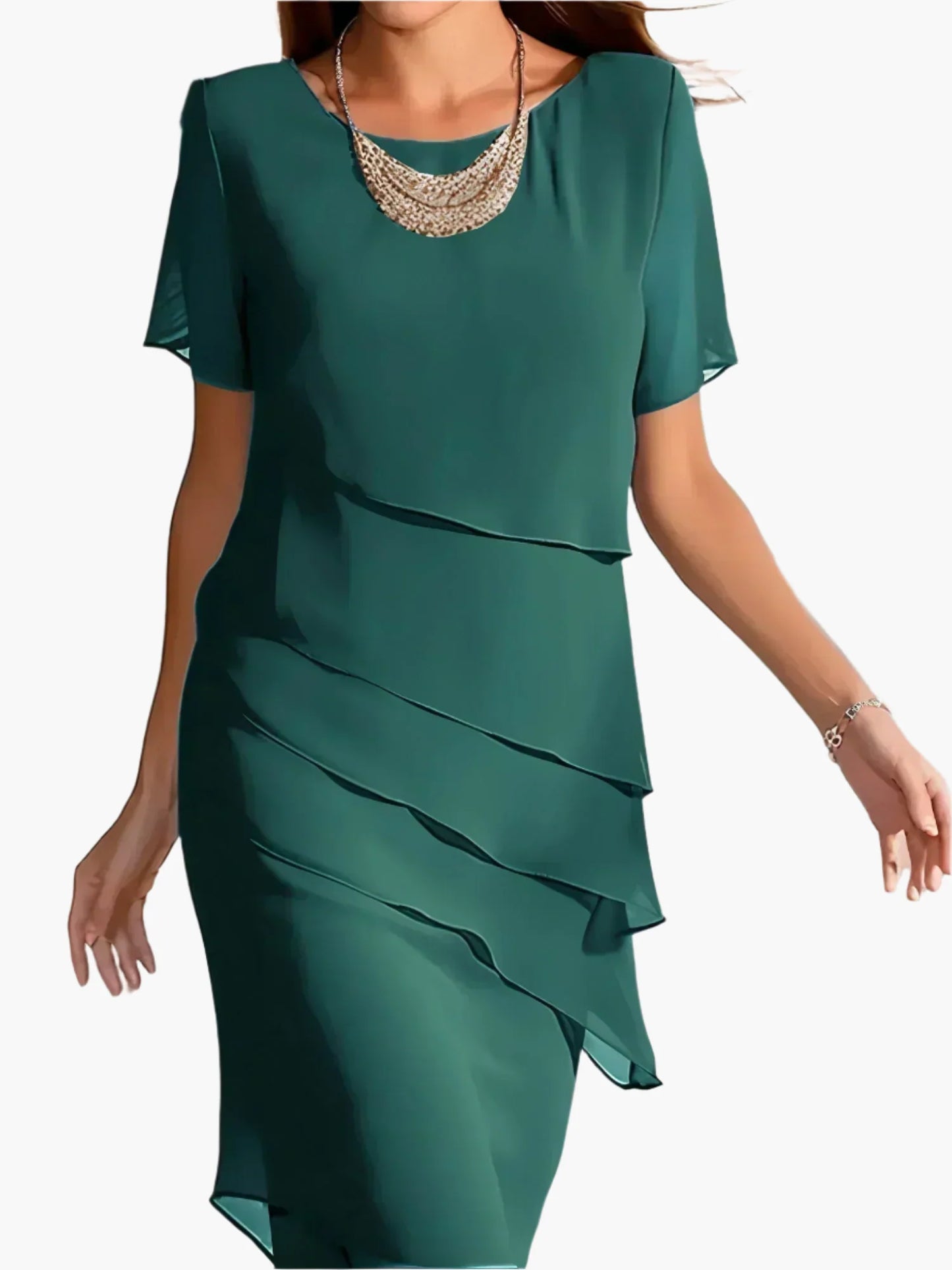 Damen Elegantes Chiffon Etuikleid mit Stufen-Design – Festlich & Büro