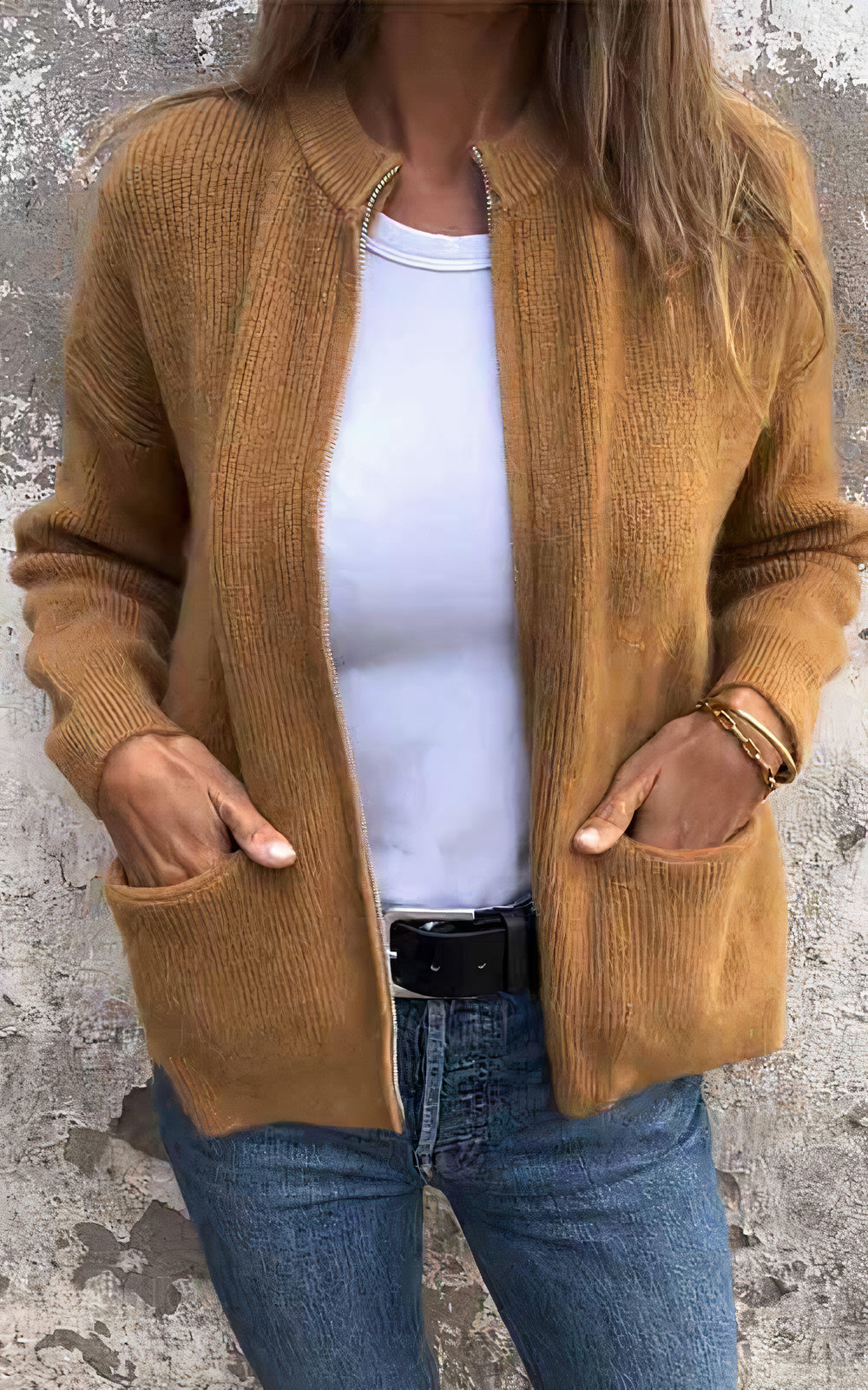 Damen Strickjacke mit Reißverschluss – Stilvolle Übergangsjacke für Alltag und Freizeit