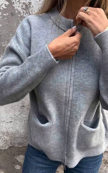 Damen Strickjacke mit Reißverschluss – Stilvolle Übergangsjacke für Alltag und Freizeit