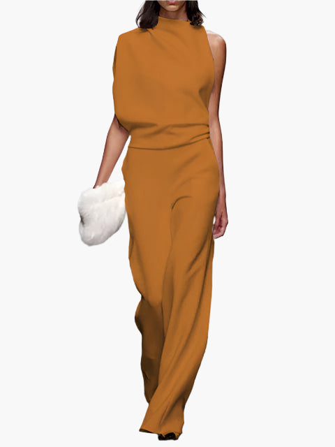 Damen Jumpsuit Eleganter Einteiler mit weitem Bein für Büro und Alltag