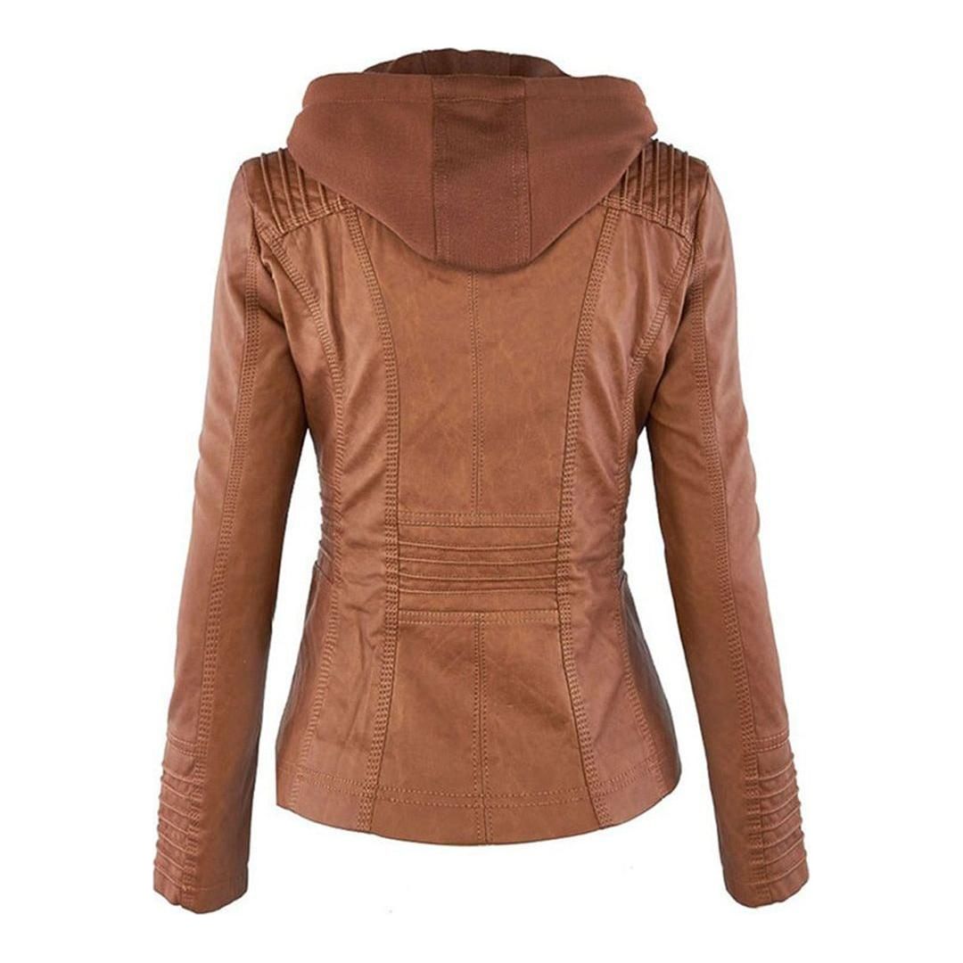 Damen Herbstjacke – Modische Bikerjacke mit Kapuze und Reißverschluss für Alltag und Freizeit