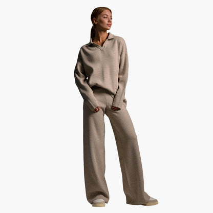Damen Loungewear Set – Oversized Pullover mit Kragen und Weite Hose – Perfekt für Zuhause & Freizeit