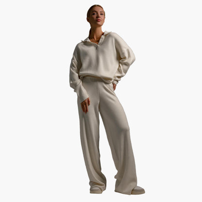 Damen Loungewear Set – Oversized Pullover mit Kragen und Weite Hose – Perfekt für Zuhause & Freizeit