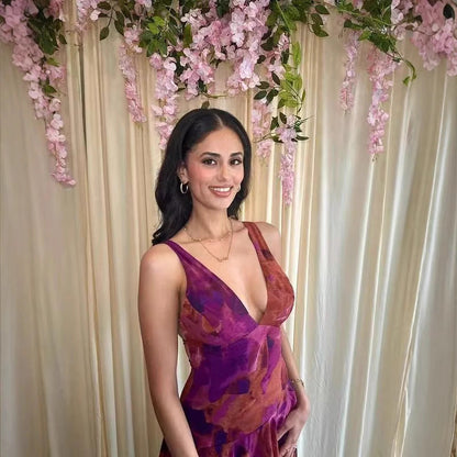 Damen Maxikleid mit Volants und V-Ausschnitt – Elegantes Sommerkleid im femininen Stil für besondere Anlässe