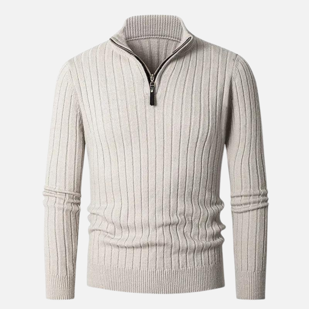 Herren Strickpullover mit Stehkragen und Halbreißverschluss – Eleganter Freizeit- und Business-Look