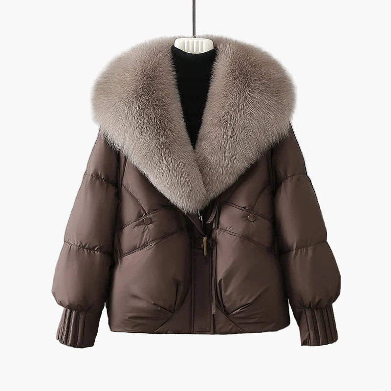 Damen Winterjacke mit großem Kunstpelzkragen, modischer Steppmantel für kalte Tage