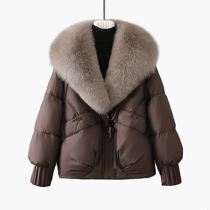 Damen Winterjacke mit großem Kunstpelzkragen, modischer Steppmantel für kalte Tage