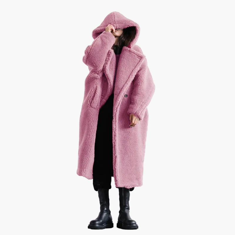Damen Oversize Teddy Mantel mit Kapuze – Urban Streetwear Winterjacke