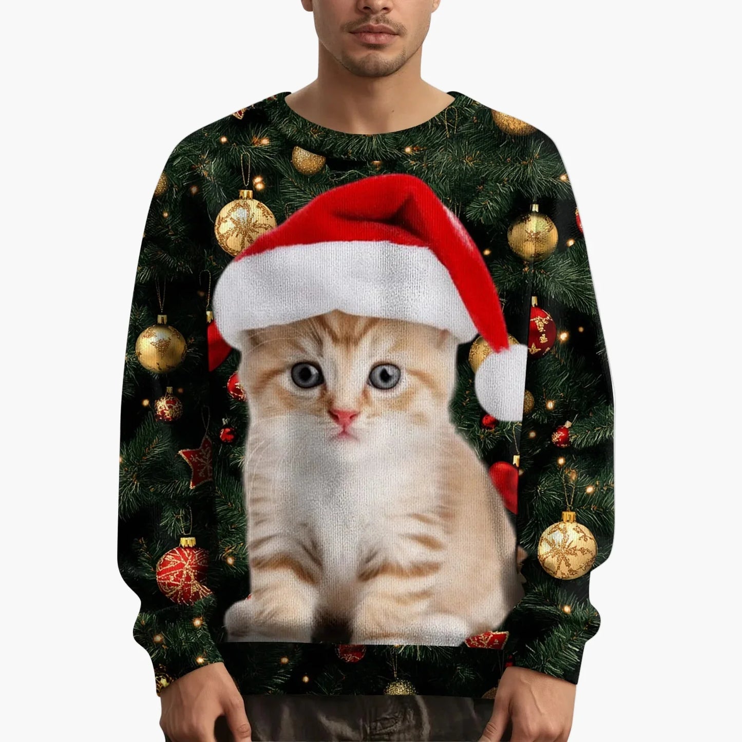 Herren Weihnachtspullover mit Katzenmotiv und festlichem Design – Lustiger Weihnachts-Sweater für Weihnachten und Winter