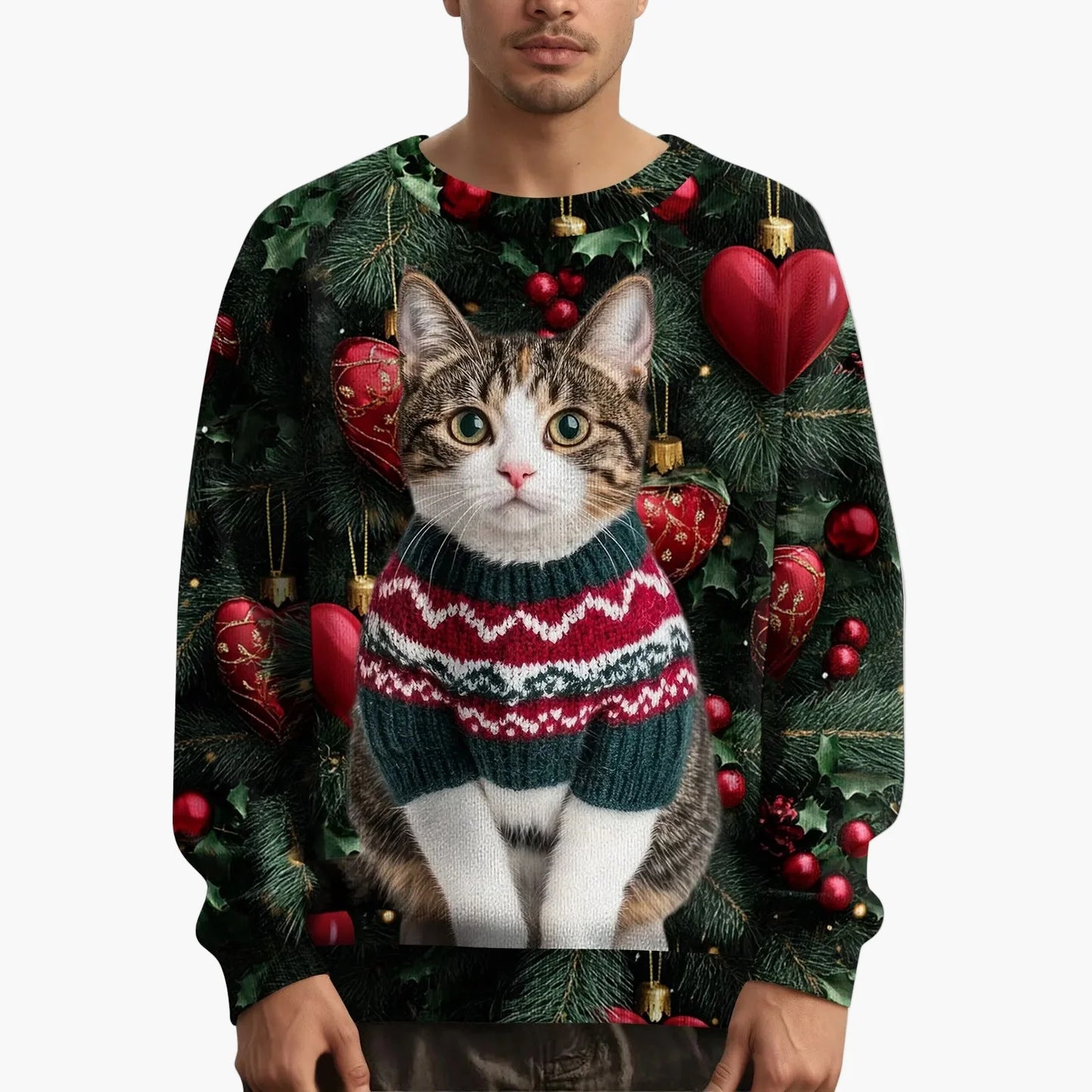 Herren Weihnachtspullover mit Katzenmotiv und festlichem Design – Lustiger Weihnachts-Sweater für Weihnachten und Winter
