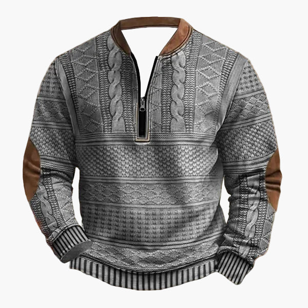 Herren Strickpullover mit Zopfmuster und Viertelreißverschluss – Modischer Freizeitpullover für Herbst und Winter