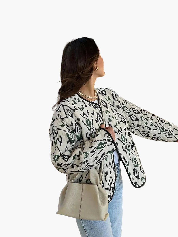 Damen Steppjacke mit Ikat-Muster – Modische Übergangsjacke, lässiger Stil für Alltag und Freizeit