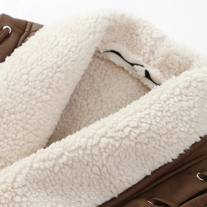 Damen Kurze Wickeljacke mit Plüschkragen – Modische Outdoor-Jacke für Herbst und Winter