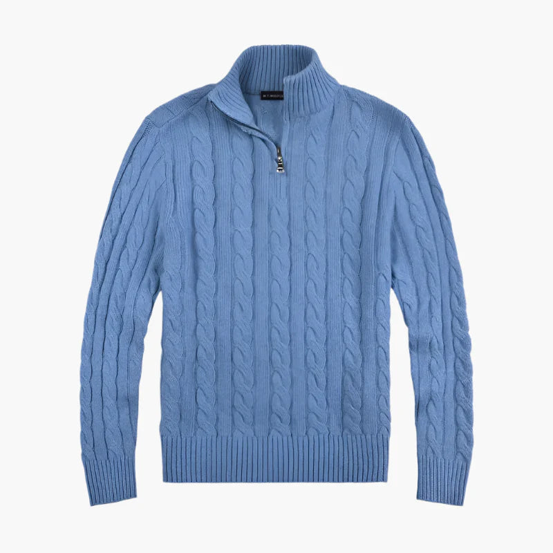 Herren Pullover mit Zopfmuster und halbem Reißverschluss – Eleganter Freizeit-Strickpullover