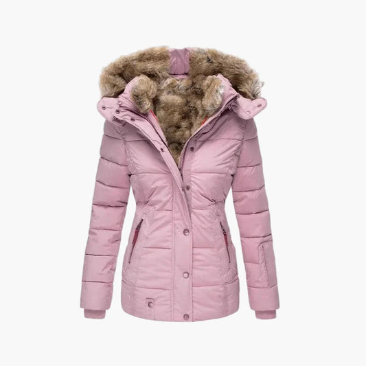 Damen Winter Steppjacke mit Kapuze und Kunstfell – Modische Figurbetonung, Ideal für kalte Tage
