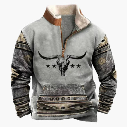 Herren Western Style Pullover mit Azteken-Muster und Longhorn-Motiv – Bequemer Freizeit-Sweater für Outdoor & Alltag
