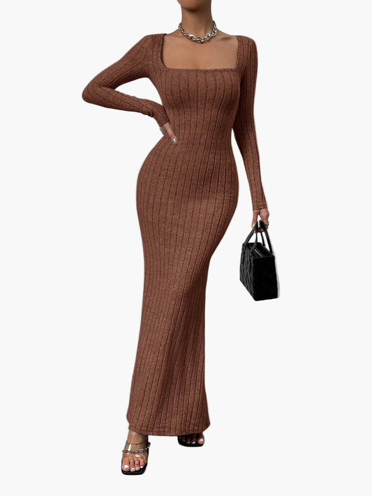Damen Maxikleid mit langen Ärmeln und geripptem Bodycon-Schnitt – Elegantes Freizeitkleid für Alltag und besondere Anlässe
