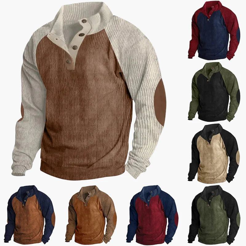 Herren Freizeitpullover mit Vintage-Raglanstil und Knopfleiste – Ideal für Alltag und Outdoor