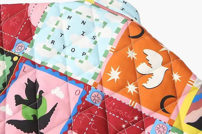 Damen Patchwork Bomberjacke im Vintage-Stil – Modische Übergangsjacke mit Grafikprint