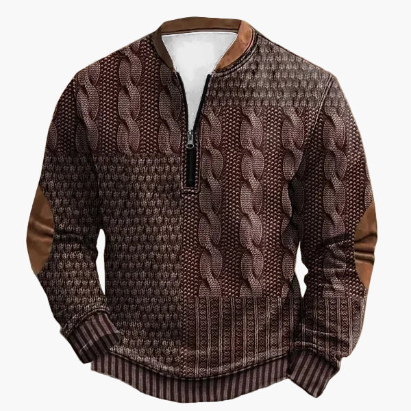 Herren Strickpullover mit Zopfmuster und Viertelreißverschluss – Modischer Freizeitpullover für Herbst und Winter