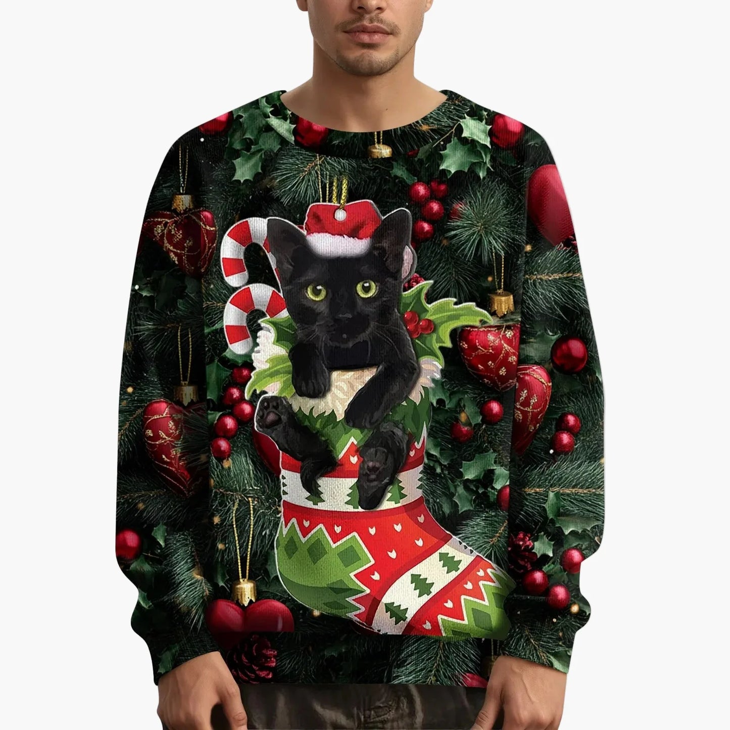 Herren Weihnachtspullover mit Katzenmotiv und festlichem Design – Lustiger Weihnachts-Sweater für Weihnachten und Winter