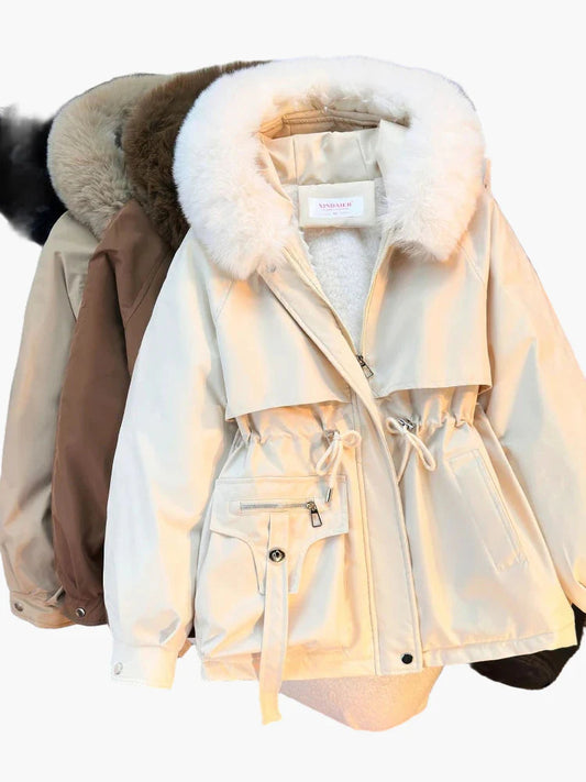 Damen Winterjacke mit Kapuze und Kunstpelzkragen – Modischer Parka für kalte Tage