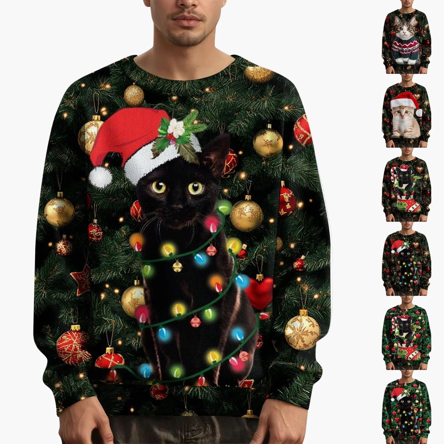 Herren Weihnachtspullover mit Katzenmotiv und festlichem Design – Lustiger Weihnachts-Sweater für Weihnachten und Winter