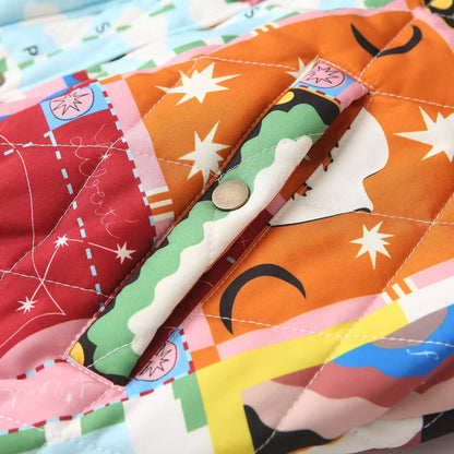 Damen Patchwork Bomberjacke im Vintage-Stil – Modische Übergangsjacke mit Grafikprint