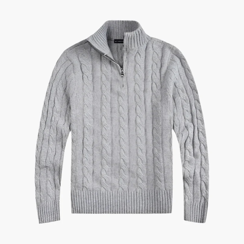 Herren Pullover mit Zopfmuster und halbem Reißverschluss – Eleganter Freizeit-Strickpullover