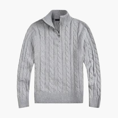 Herren Pullover mit Zopfmuster und halbem Reißverschluss – Eleganter Freizeit-Strickpullover