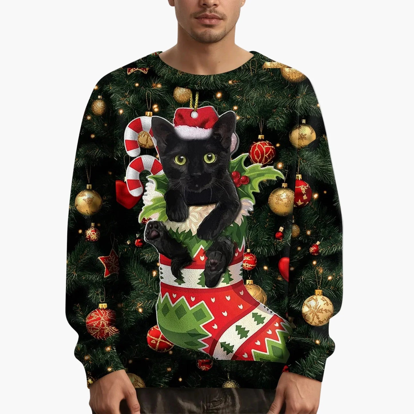 Herren Weihnachtspullover mit Katzenmotiv und festlichem Design – Lustiger Weihnachts-Sweater für Weihnachten und Winter