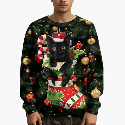 Herren Weihnachtspullover mit Katzenmotiv und festlichem Design – Lustiger Weihnachts-Sweater für Weihnachten und Winter