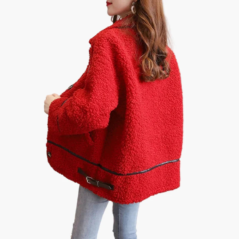 Damen Teddyfell Übergangsjacke mit Stehkragen – Modische Freizeitjacke für Herbst und Winter