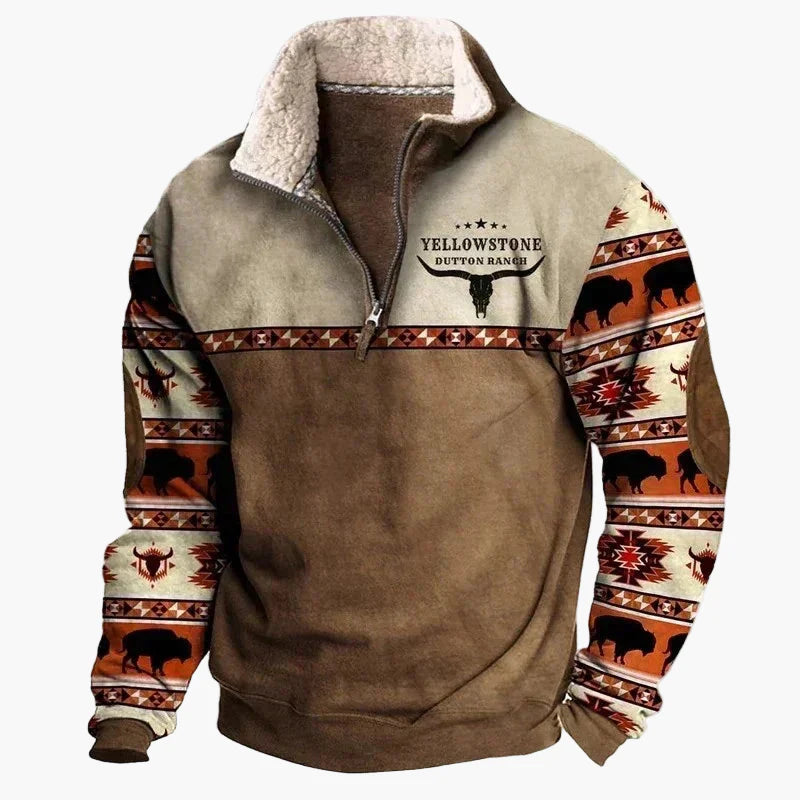 Herren Vintage Western Half-Zip Pullover mit Ethno-Muster für Outdoor und Freizeit