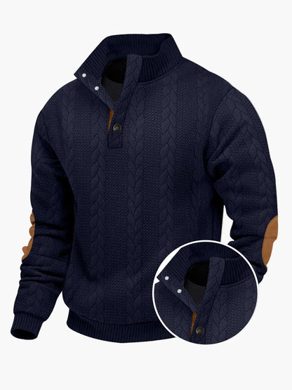 Herren Strickpullover mit Stehkragen und Ellenbogenpatches – Lässiger Outdoor-Style für Alltag & Freizeit