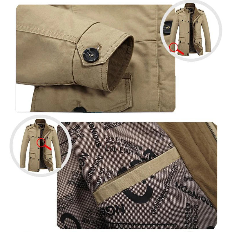 Herren Militärstil Jacke – Outdoor Freizeit Übergangsjacke mit Knopfleiste