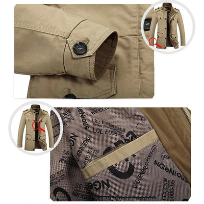 Herren Militärstil Jacke – Outdoor Freizeit Übergangsjacke mit Knopfleiste