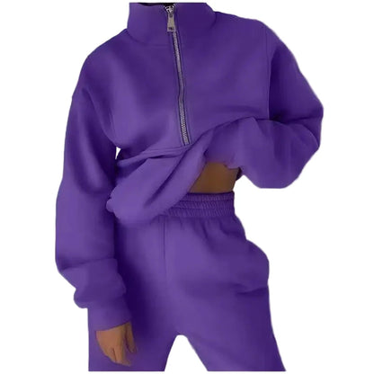 Damen Zweiteiler Freizeit Jogginganzug mit Reißverschluss – Komfortabler Trainingsanzug für Sport und Alltag