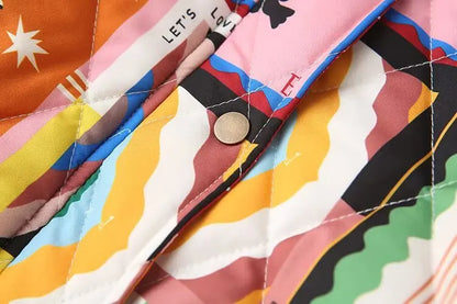 Damen Patchwork Bomberjacke im Vintage-Stil – Modische Übergangsjacke mit Grafikprint